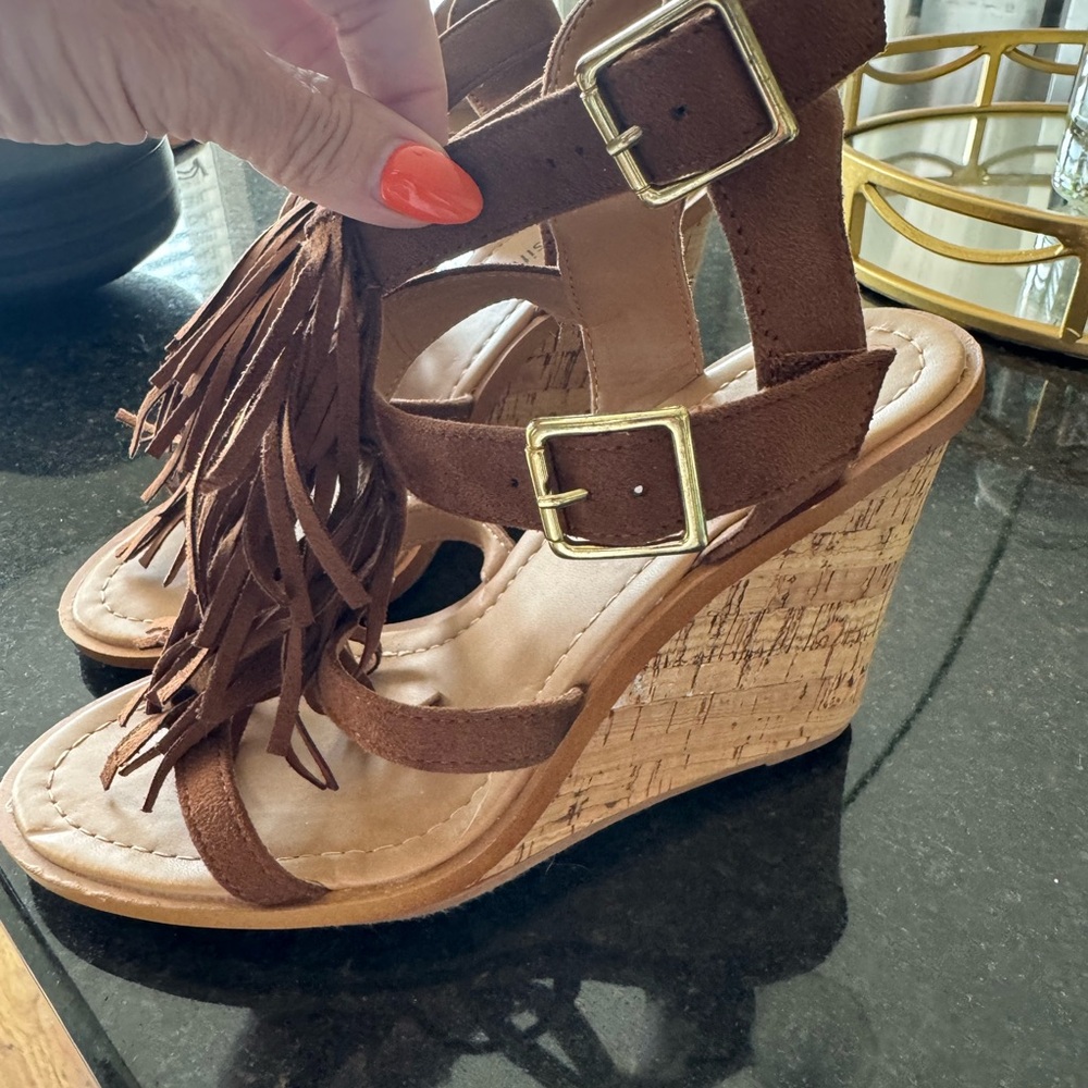 Cityclassified Brown Wedge Sandals with Cork Heel